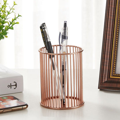 Metal Iron Penholder Office Storage And Sorting Basket Stationery Makeup Brush Storage Bucket Multifunctional Penholder - Renee Lane Company