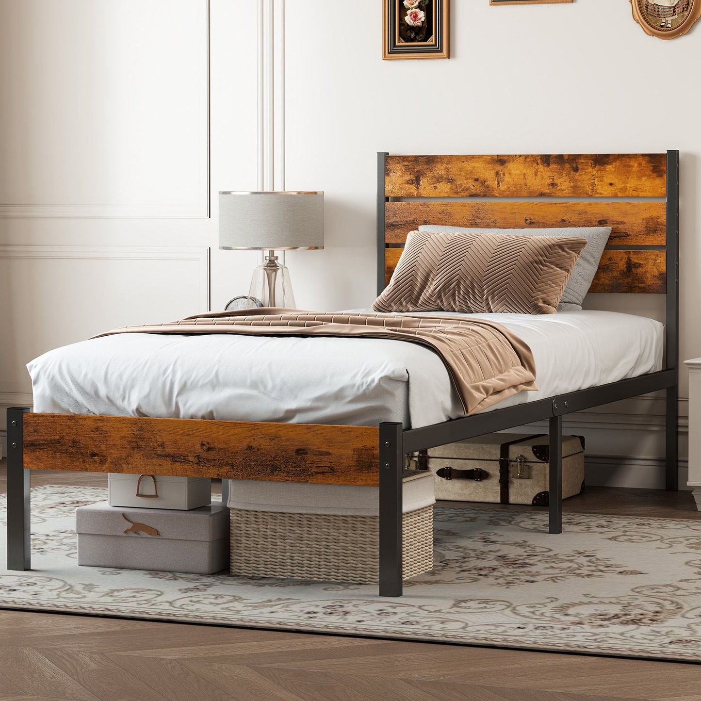 Metal Platform Bed Frame - Mattress Foundation with Headboard and and Footboard, No Box Spring Needed with 800LBS Sturdy Wooden Slats Support - Renee Lane Company