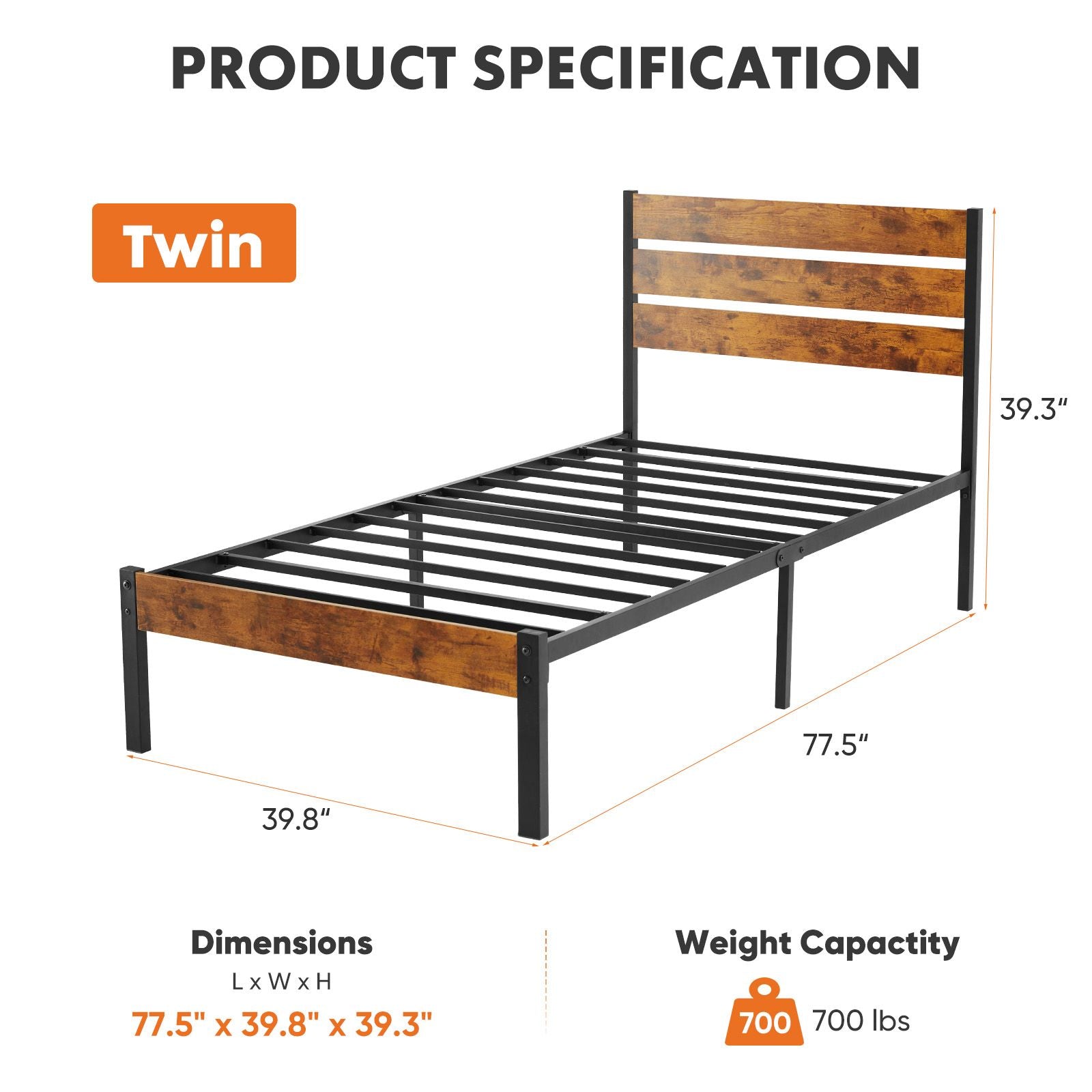 Metal Platform Bed Frame - Mattress Foundation with Headboard and and Footboard, No Box Spring Needed with 800LBS Sturdy Wooden Slats Support - Renee Lane Company