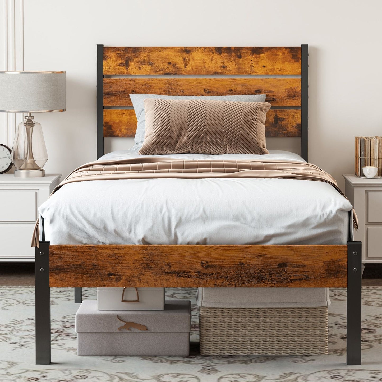 Metal Platform Bed Frame - Mattress Foundation with Headboard and and Footboard, No Box Spring Needed with 800LBS Sturdy Wooden Slats Support - Renee Lane Company