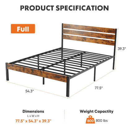 Metal Platform Bed Frame - Mattress Foundation with Headboard and and Footboard, No Box Spring Needed with 800LBS Sturdy Wooden Slats Support - Renee Lane Company