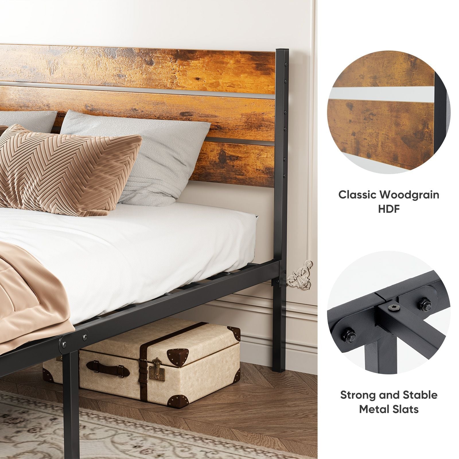 Metal Platform Bed Frame - Mattress Foundation with Headboard and and Footboard, No Box Spring Needed with 800LBS Sturdy Wooden Slats Support - Renee Lane Company