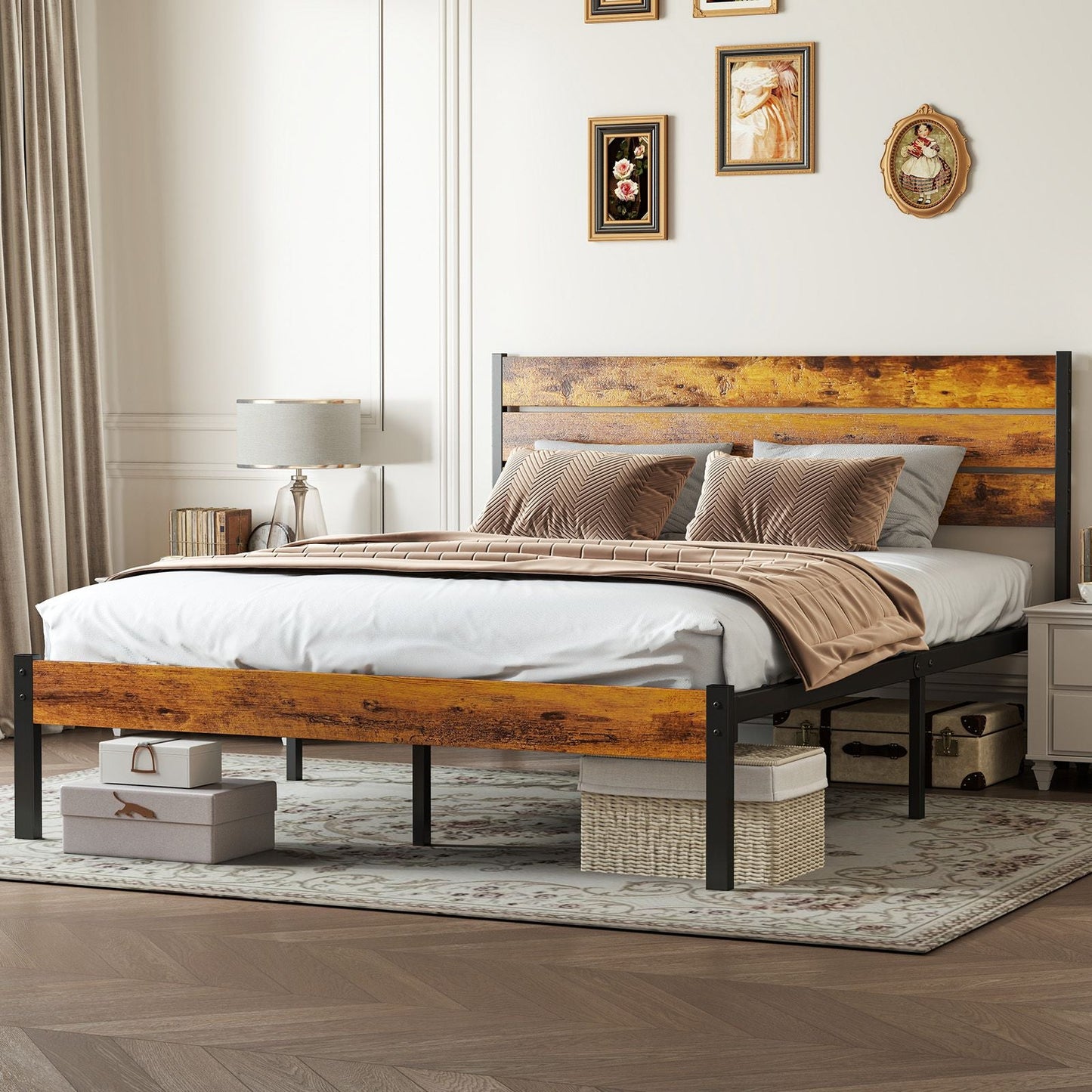 Metal Platform Bed Frame - Mattress Foundation with Headboard and and Footboard, No Box Spring Needed with 800LBS Sturdy Wooden Slats Support - Renee Lane Company