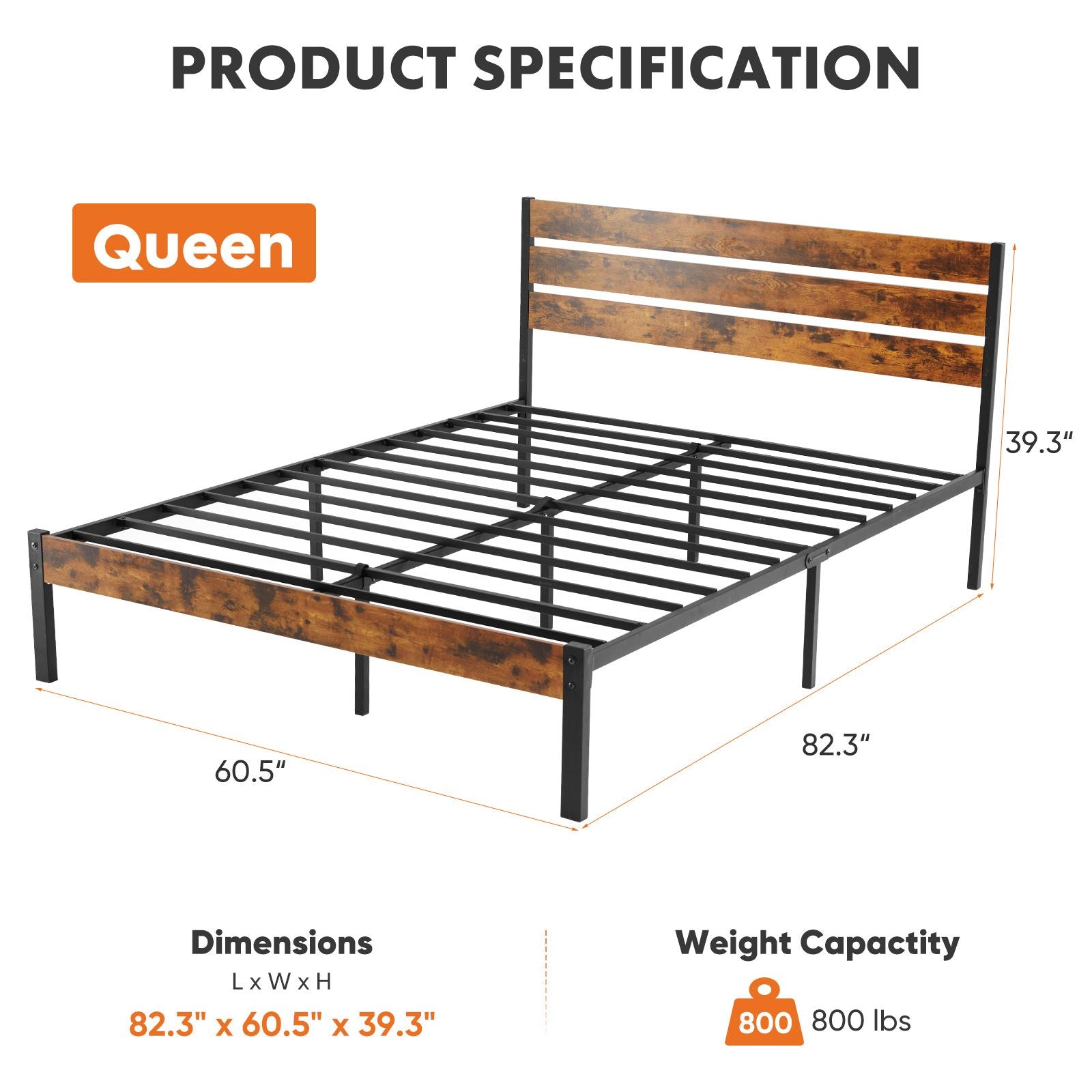 Metal Platform Bed Frame - Mattress Foundation with Headboard and and Footboard, No Box Spring Needed with 800LBS Sturdy Wooden Slats Support - Renee Lane Company