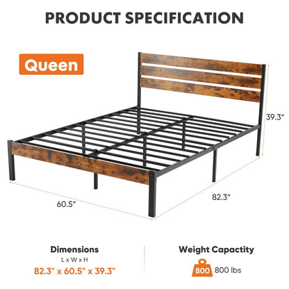 Metal Platform Bed Frame - Mattress Foundation with Headboard and and Footboard, No Box Spring Needed with 800LBS Sturdy Wooden Slats Support - Renee Lane Company