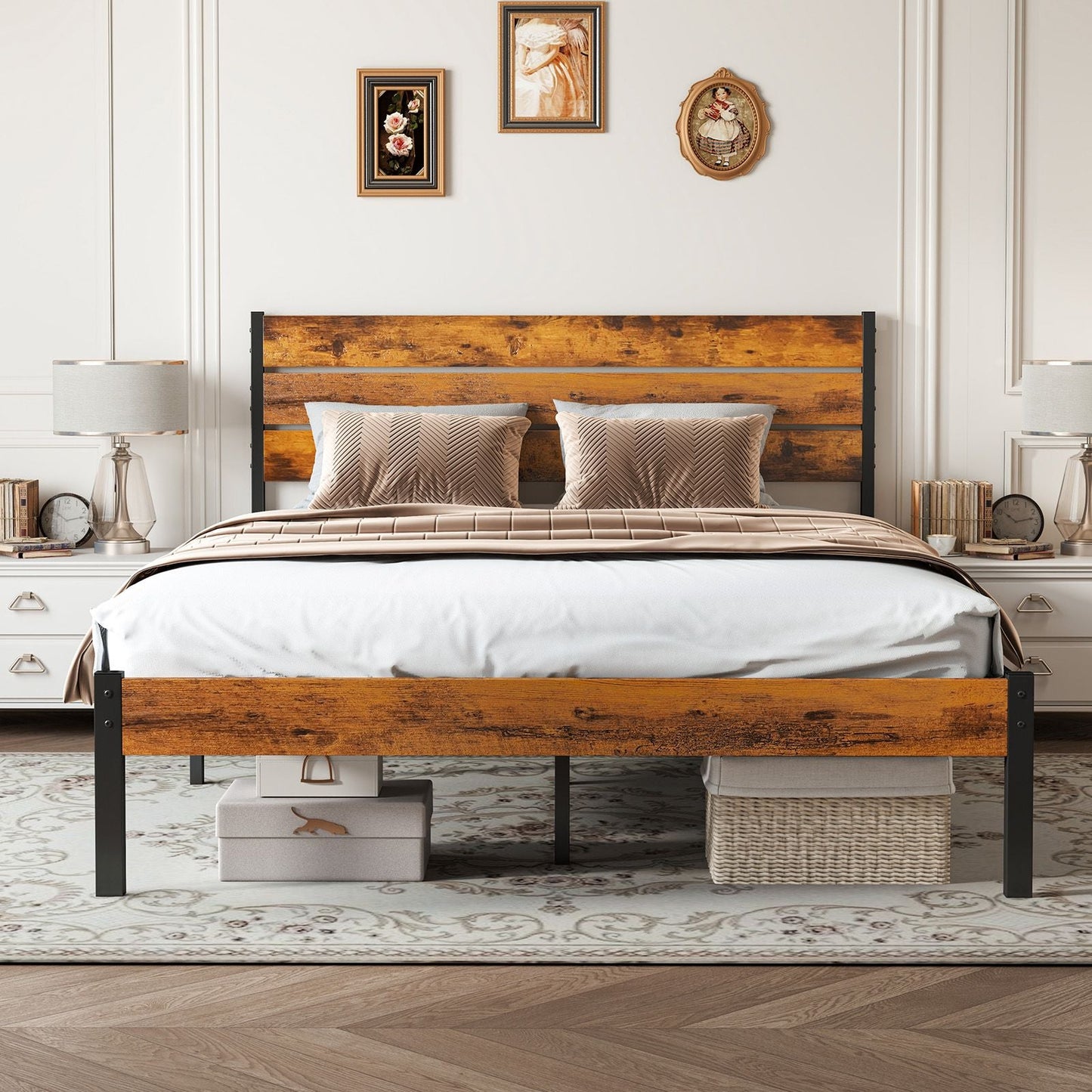 Metal Platform Bed Frame - Mattress Foundation with Headboard and and Footboard, No Box Spring Needed with 800LBS Sturdy Wooden Slats Support - Renee Lane Company