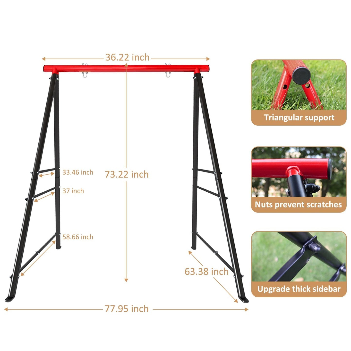 Metal Swing Stand Swing Sets for Backyard,Powder Coated Swing Frame of Swing Set with Extra Side Bars,880 Lbs Heavy-Duty A-Frame Outdoor Swing Fits Swing Chair,Porch Swing - Renee Lane Company