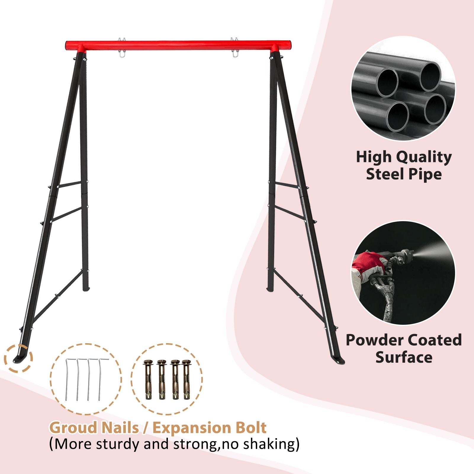 Metal Swing Stand Swing Sets for Backyard,Powder Coated Swing Frame of Swing Set with Extra Side Bars,880 Lbs Heavy-Duty A-Frame Outdoor Swing Fits Swing Chair,Porch Swing - Renee Lane Company