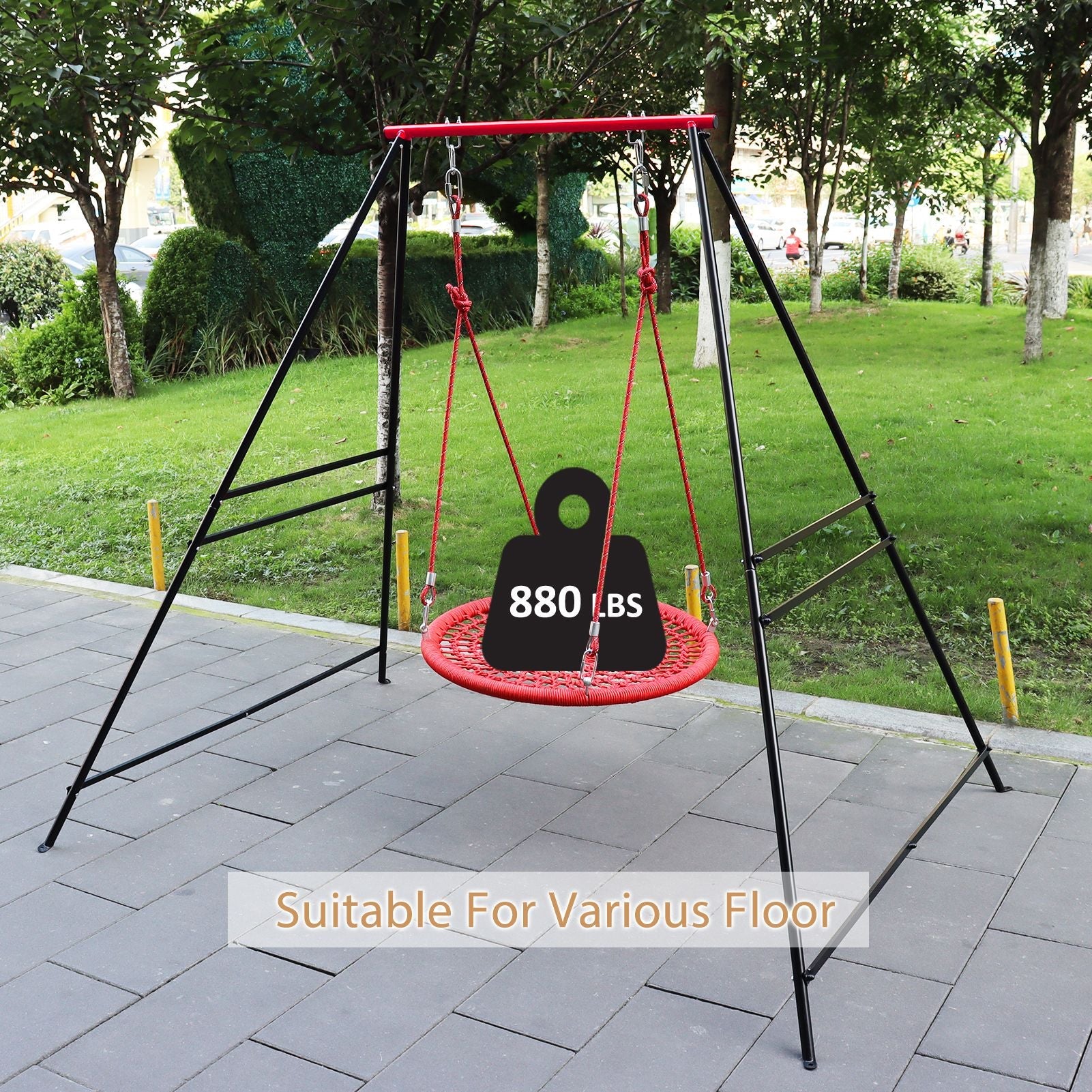 Metal Swing Stand Swing Sets for Backyard,Powder Coated Swing Frame of Swing Set with Extra Side Bars,880 Lbs Heavy-Duty A-Frame Outdoor Swing Fits Swing Chair,Porch Swing - Renee Lane Company
