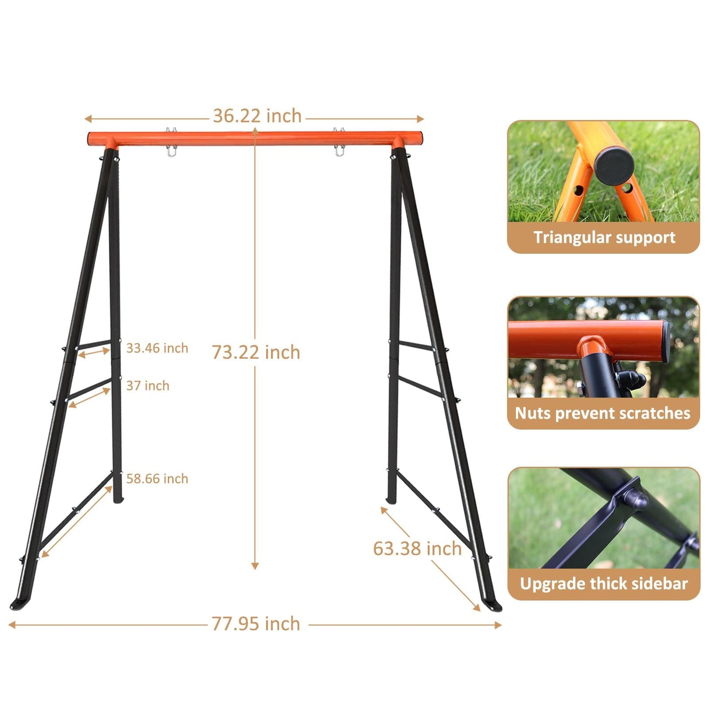 Metal Swing Stand Swing Sets for Backyard,Powder Coated Swing Frame of Swing Set with Extra Side Bars,880 Lbs Heavy-Duty A-Frame Outdoor Swing Fits Swing Chair,Porch Swing - Renee Lane Company