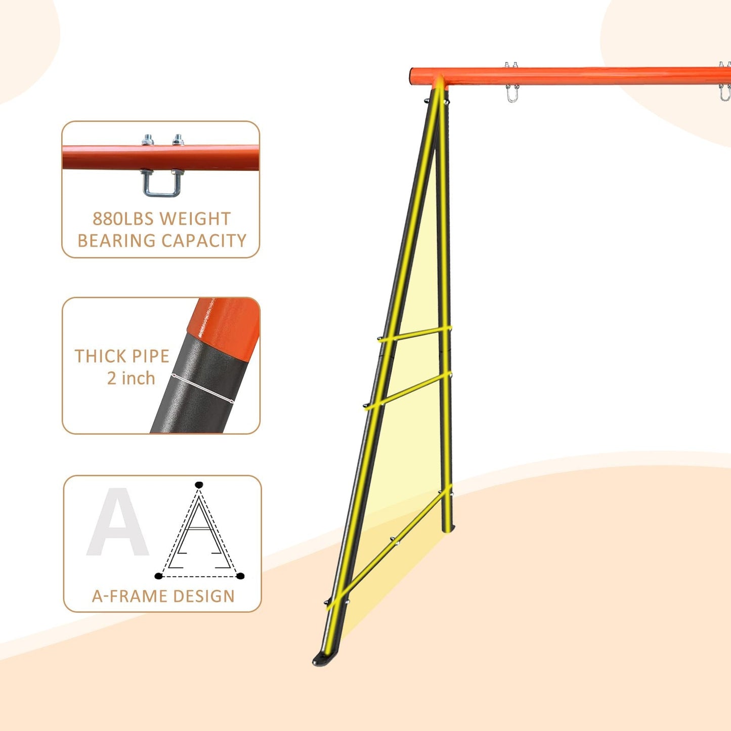 Metal Swing Stand Swing Sets for Backyard,Powder Coated Swing Frame of Swing Set with Extra Side Bars,880 Lbs Heavy-Duty A-Frame Outdoor Swing Fits Swing Chair,Porch Swing - Renee Lane Company