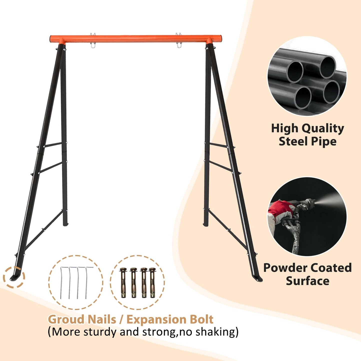 Metal Swing Stand Swing Sets for Backyard,Powder Coated Swing Frame of Swing Set with Extra Side Bars,880 Lbs Heavy-Duty A-Frame Outdoor Swing Fits Swing Chair,Porch Swing - Renee Lane Company