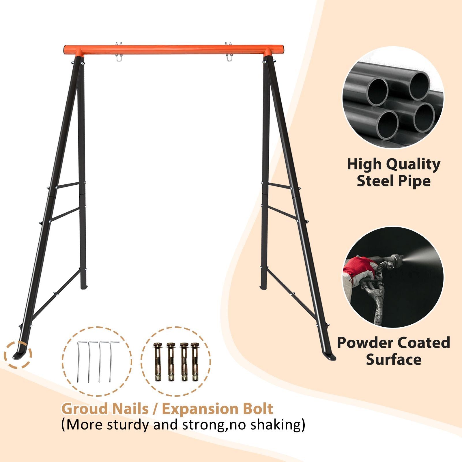 Metal Swing Stand Swing Sets for Backyard,Powder Coated Swing Frame of Swing Set with Extra Side Bars,880 Lbs Heavy-Duty A-Frame Outdoor Swing Fits Swing Chair,Porch Swing - Renee Lane Company