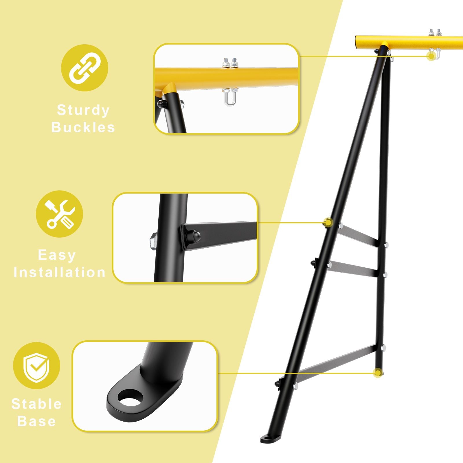 Metal Swing Stand Swing Sets for Backyard,Powder Coated Swing Frame of Swing Set with Extra Side Bars,880 Lbs Heavy-Duty A-Frame Outdoor Swing Fits Swing Chair,Porch Swing - Renee Lane Company