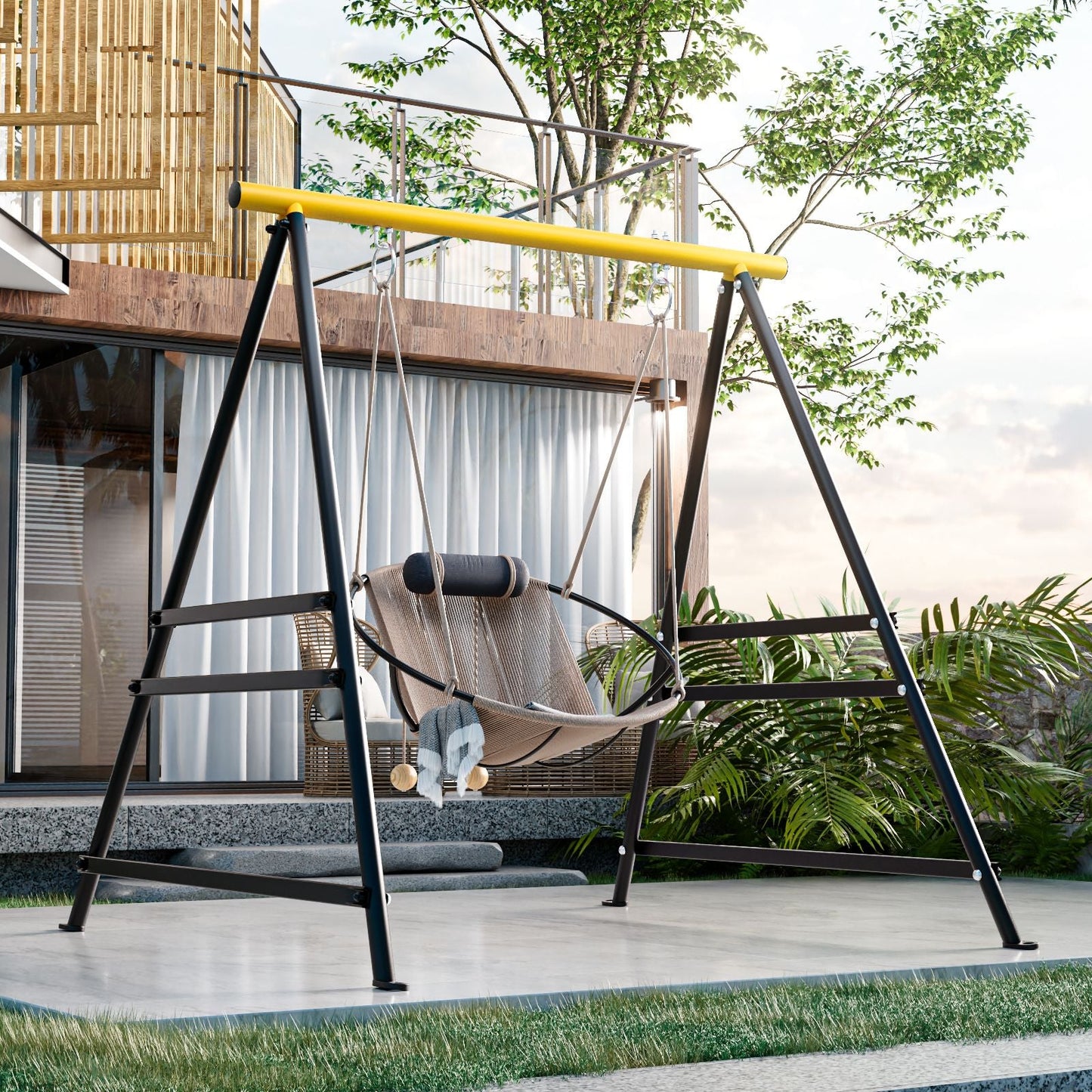 Metal Swing Stand Swing Sets for Backyard,Powder Coated Swing Frame of Swing Set with Extra Side Bars,880 Lbs Heavy-Duty A-Frame Outdoor Swing Fits Swing Chair,Porch Swing - Renee Lane Company