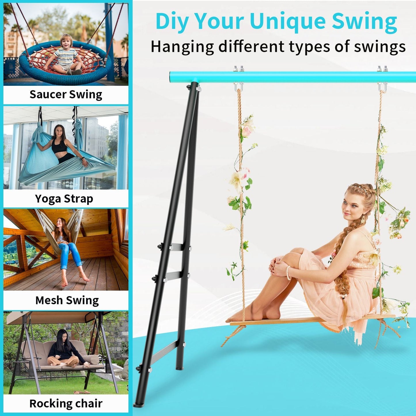 Metal Swing Stand Swing Sets for Backyard,Powder Coated Swing Frame of Swing Set with Extra Side Bars,880 Lbs Heavy-Duty A-Frame Outdoor Swing Fits Swing Chair,Porch Swing - Renee Lane Company