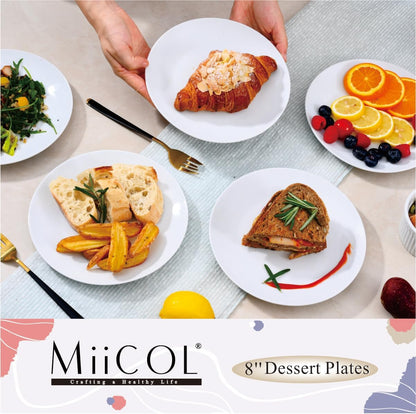 Miicol Ceramic Appetizer Plates Set of 6, White Dessert Plates 8 Inch, Small Dinner Plates, Modern Round Salad Plates, Porcelain Serving Dishes for Snack, Bread, Fruit, Microwave & Dishwasher Safe - Renee Lane Company