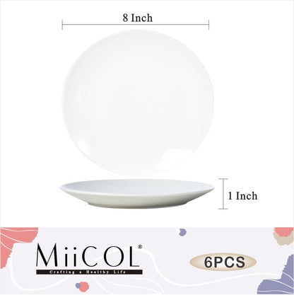 Miicol Ceramic Appetizer Plates Set of 6, White Dessert Plates 8 Inch, Small Dinner Plates, Modern Round Salad Plates, Porcelain Serving Dishes for Snack, Bread, Fruit, Microwave & Dishwasher Safe - Renee Lane Company