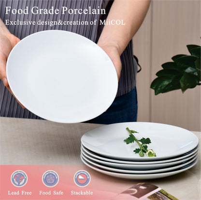 Miicol Ceramic Appetizer Plates Set of 6, White Dessert Plates 8 Inch, Small Dinner Plates, Modern Round Salad Plates, Porcelain Serving Dishes for Snack, Bread, Fruit, Microwave & Dishwasher Safe - Renee Lane Company
