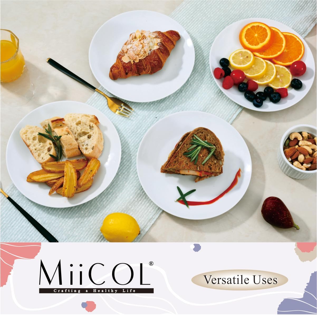 Miicol Ceramic Appetizer Plates Set of 6, White Dessert Plates 8 Inch, Small Dinner Plates, Modern Round Salad Plates, Porcelain Serving Dishes for Snack, Bread, Fruit, Microwave & Dishwasher Safe - Renee Lane Company