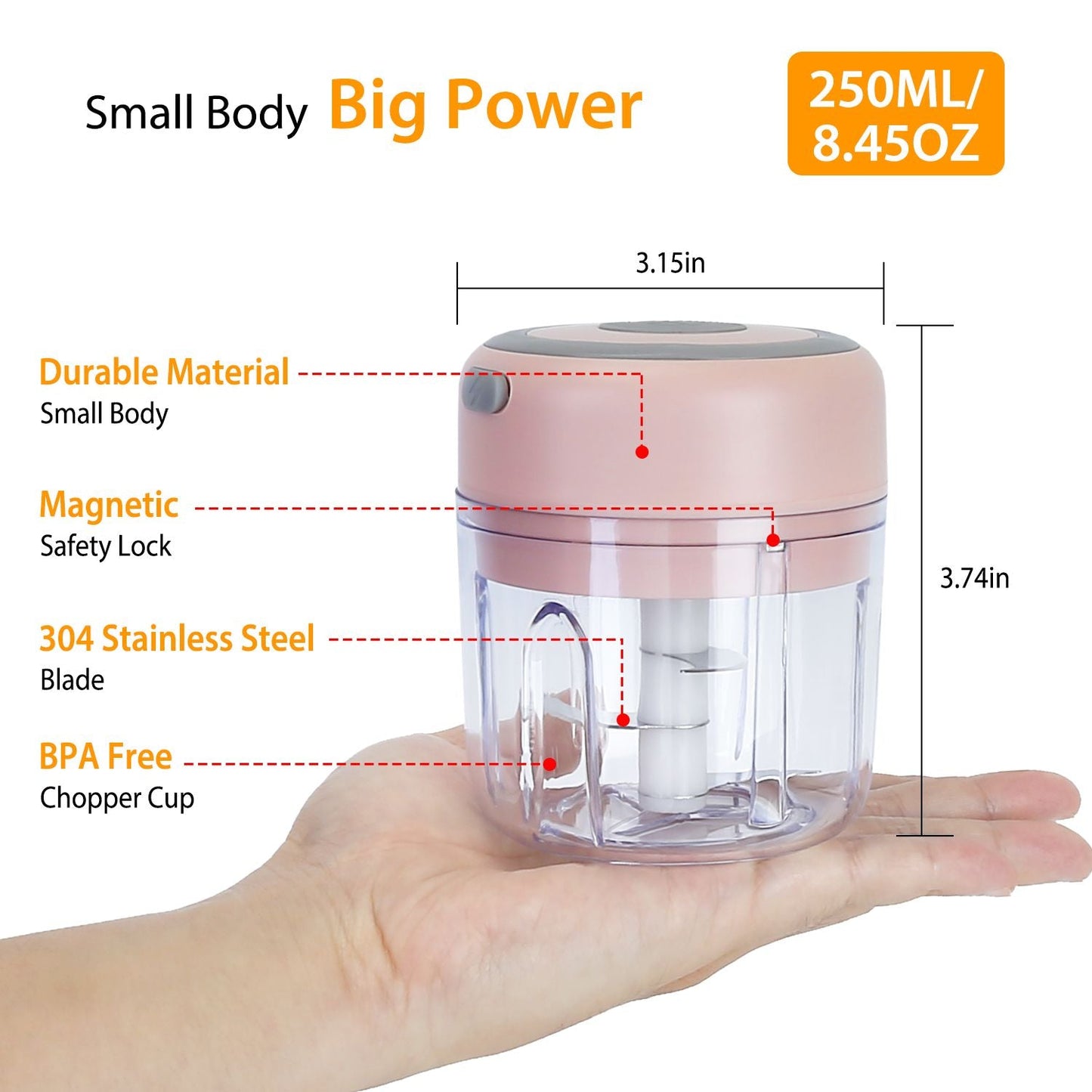 Mini Electric Garlic Chopper Ginger Chopper with 8.45OZ Capacity Cordless Garlic Mincer Food Chopper - Renee Lane Company