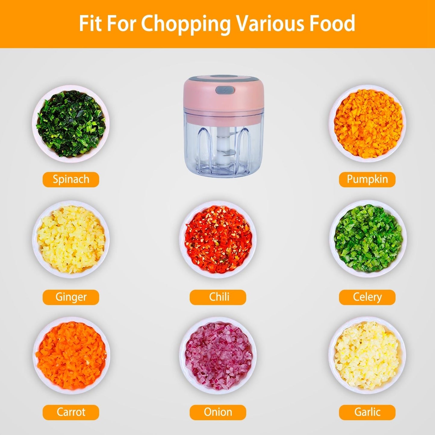 Mini Electric Garlic Chopper Ginger Chopper with 8.45OZ Capacity Cordless Garlic Mincer Food Chopper - Renee Lane Company