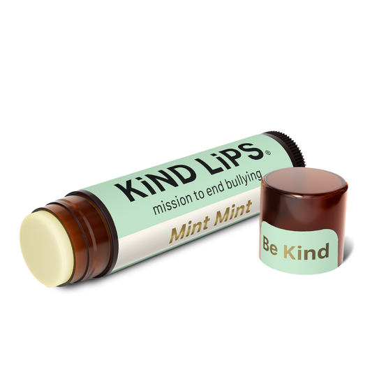 Mint Mint lip balm tube with brown cap and small Be Kind container