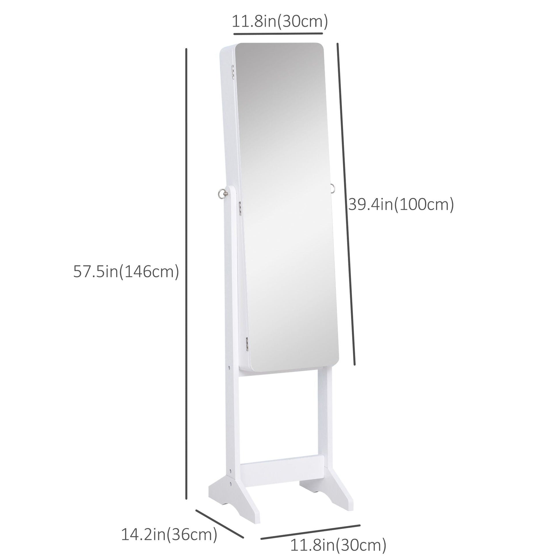 Mirrored Jewelry Armoire LED Lights Freestanding Organizer Adjustable Angle Lockable Cabinet White - Renee Lane Company