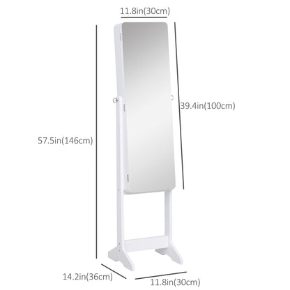 Mirrored Jewelry Armoire LED Lights Freestanding Organizer Adjustable Angle Lockable Cabinet White - Renee Lane Company