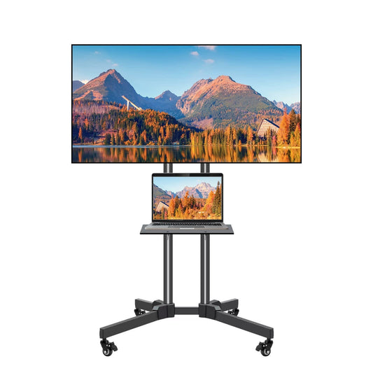 Mobile TV Stand on Wheels for 32-65 Inch LCD LED Flat Panel Curved Screen TV up to 132lbs, TV Cart with Height Adjustable Laptop Shelf Movable Portable Rolling Floor TV Stand Max VESA 600*400mm - Renee Lane Company
