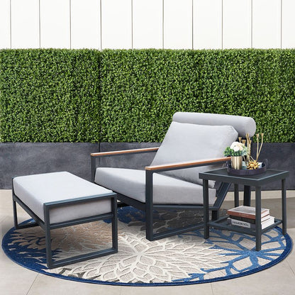 Modern Aluminum Lounge Chairs Sets; Outdoor Furniture Reclining with Ottoman; Cushions and Side Table - Renee Lane Company