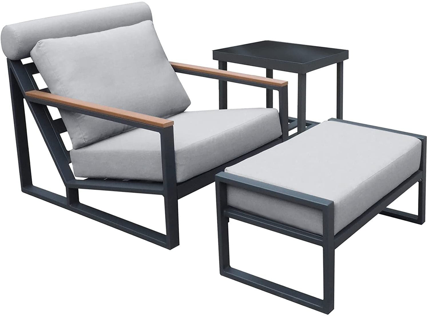 Modern Aluminum Lounge Chairs Sets; Outdoor Furniture Reclining with Ottoman; Cushions and Side Table - Renee Lane Company