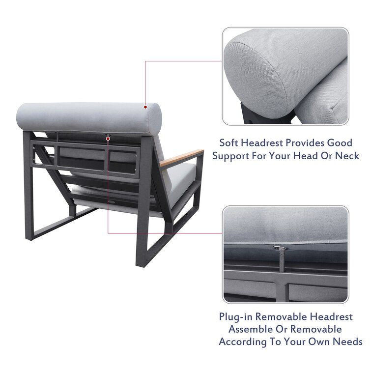 Modern Aluminum Lounge Chairs Sets; Outdoor Furniture Reclining with Ottoman; Cushions and Side Table - Renee Lane Company