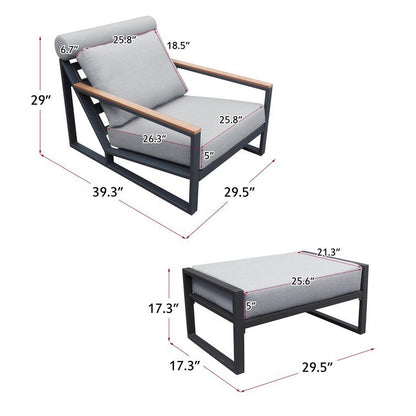 Modern Aluminum Lounge Chairs Sets; Outdoor Furniture Reclining with Ottoman; Cushions and Side Table - Renee Lane Company
