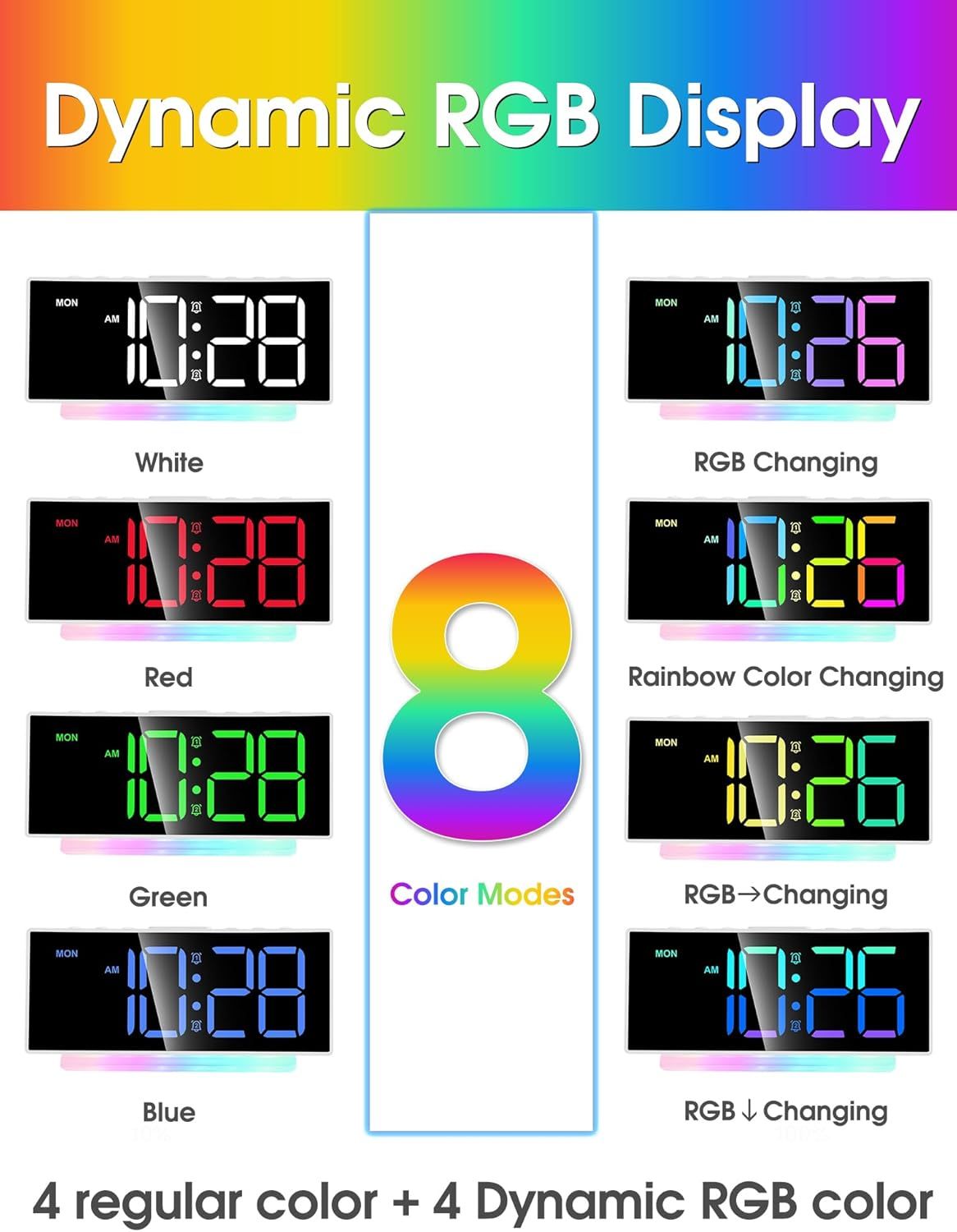 Modern Curved Cute Digital Alarm Clock,Colorful Led Display,Adjustable Volume,Weekday/Weekend Mode,Simple Clock for Bedrooms Bedside,Ok to Wake Up for Girls,Kids,Teens (Pink+Dynamic) - Renee Lane Company