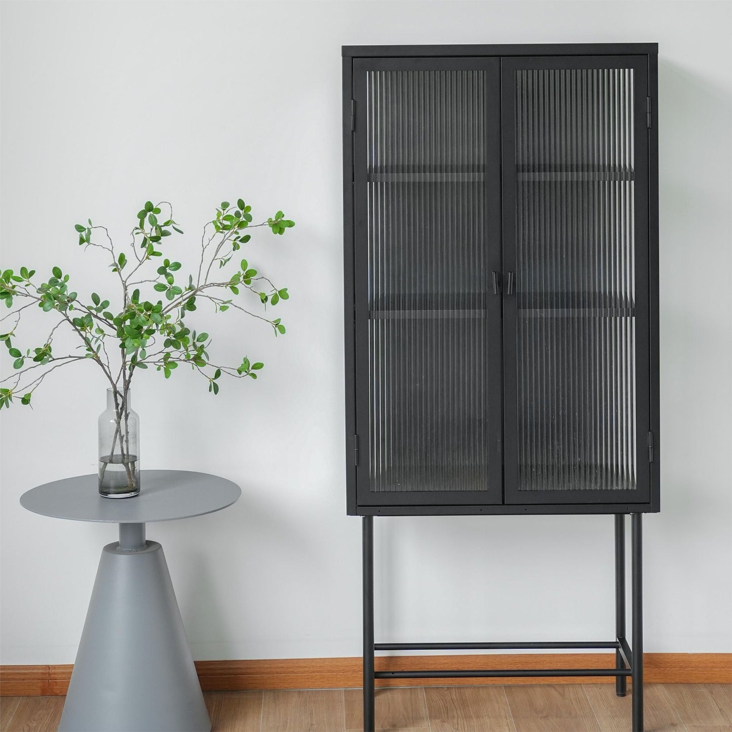 Modern Solid Color Matte Glass Storage Cabinet with Adjustable Shelves - Renee Lane Company