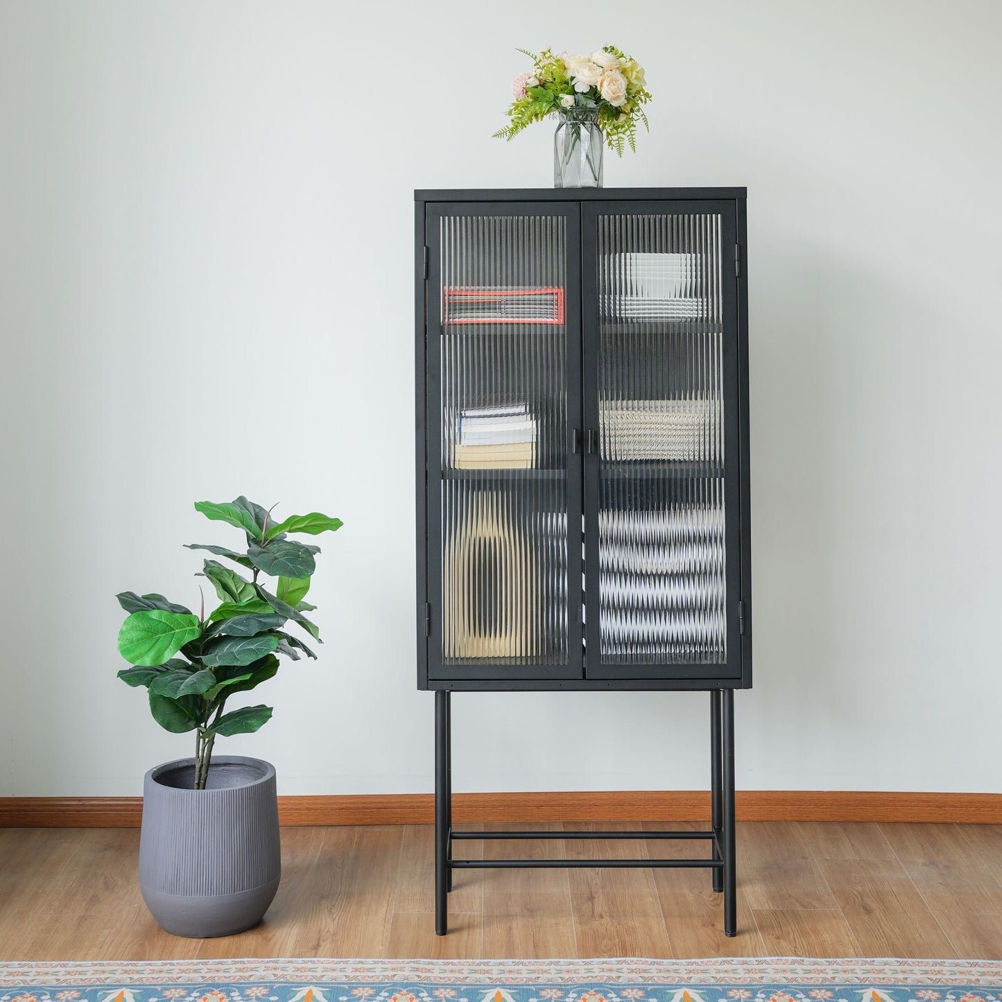 Modern Solid Color Matte Glass Storage Cabinet with Adjustable Shelves - Renee Lane Company
