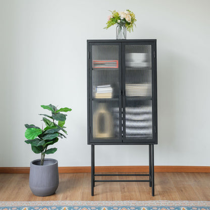 Modern Solid Color Matte Glass Storage Cabinet with Adjustable Shelves - Renee Lane Company