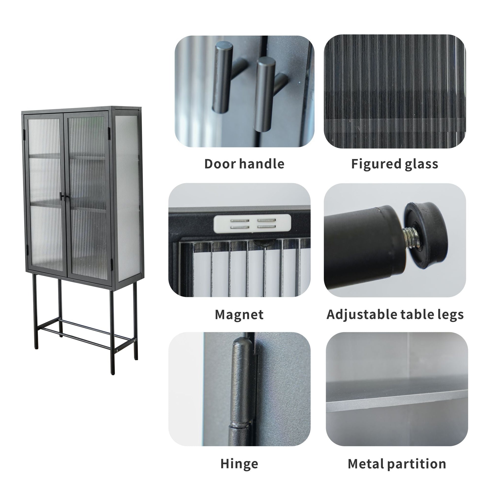 Modern Solid Color Matte Glass Storage Cabinet with Adjustable Shelves - Renee Lane Company