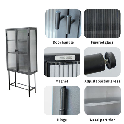 Modern Solid Color Matte Glass Storage Cabinet with Adjustable Shelves - Renee Lane Company
