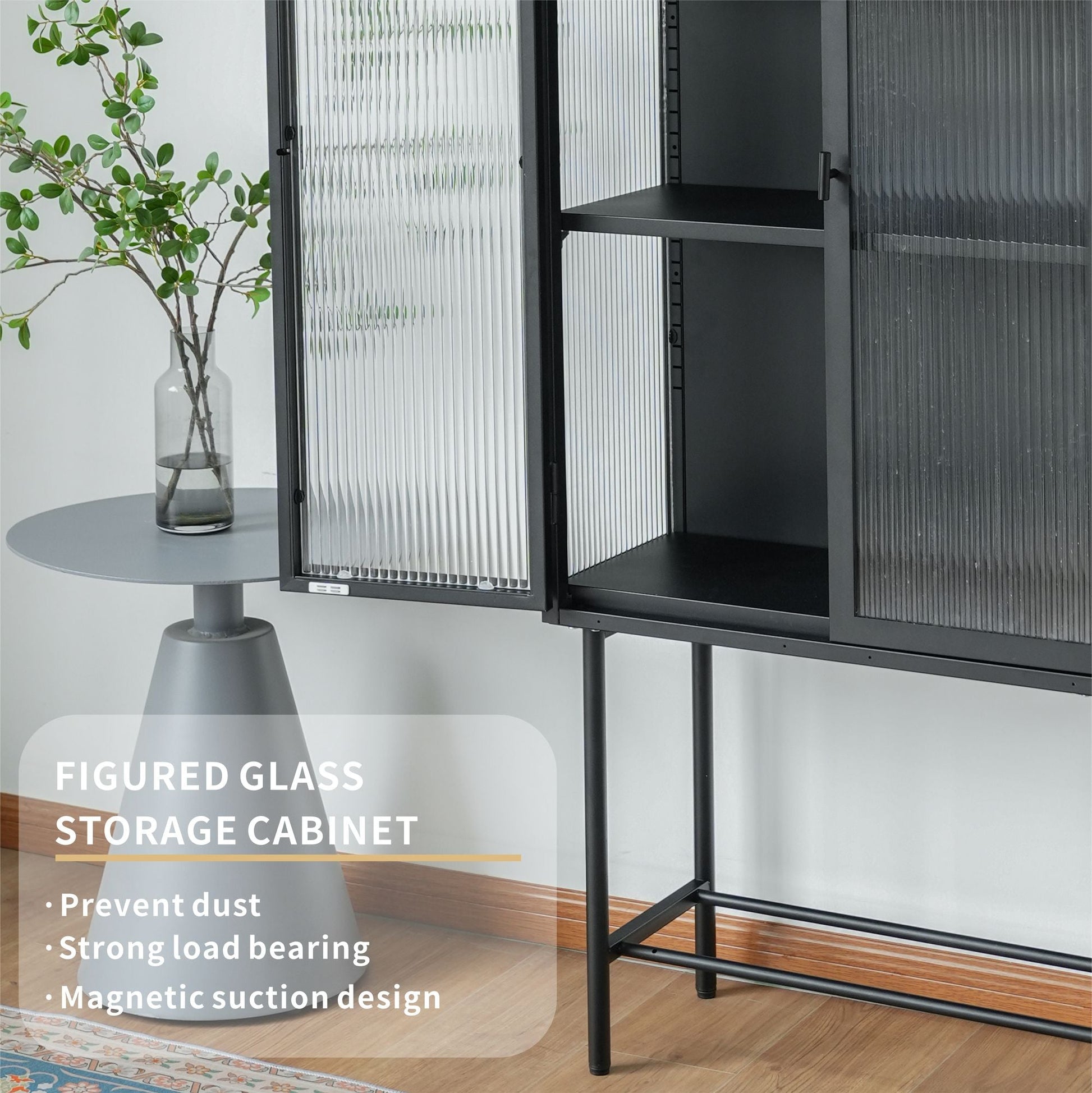 Modern Solid Color Matte Glass Storage Cabinet with Adjustable Shelves - Renee Lane Company