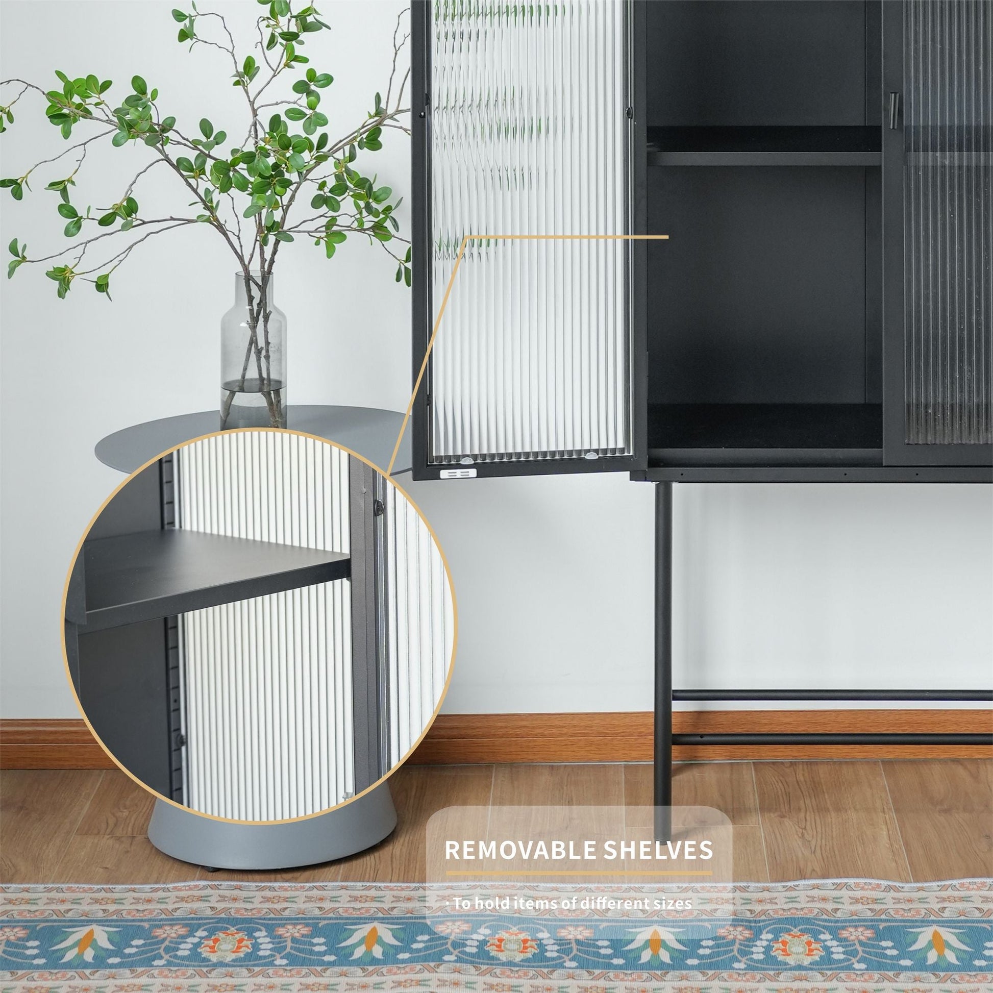 Modern Solid Color Matte Glass Storage Cabinet with Adjustable Shelves - Renee Lane Company