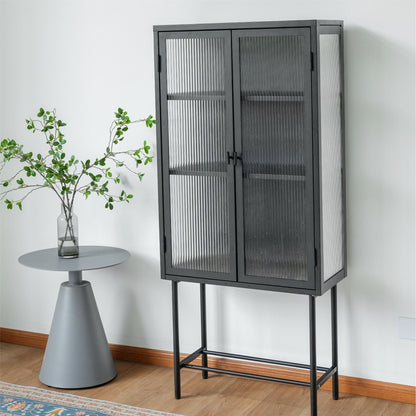 Modern Solid Color Matte Glass Storage Cabinet with Adjustable Shelves - Renee Lane Company