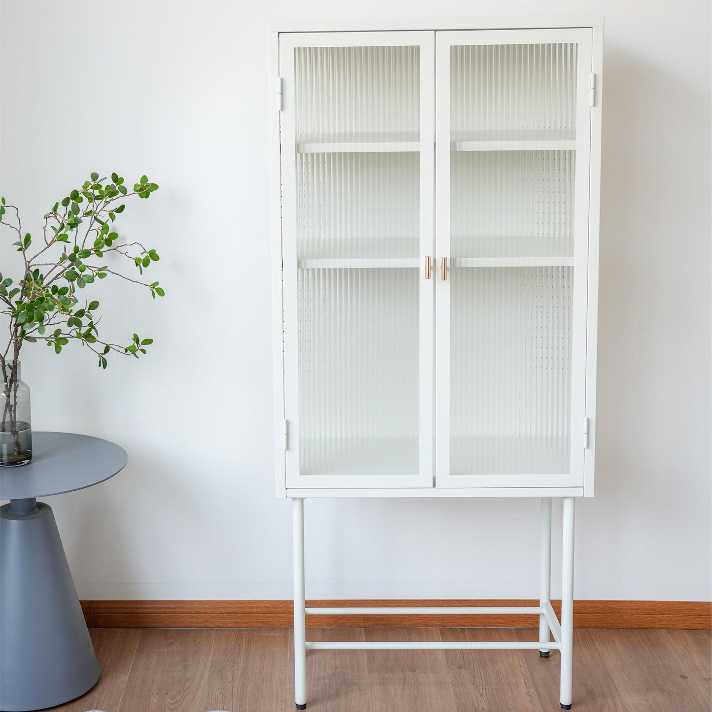 Modern Solid Color Matte Glass Storage Cabinet with Adjustable Shelves - Renee Lane Company
