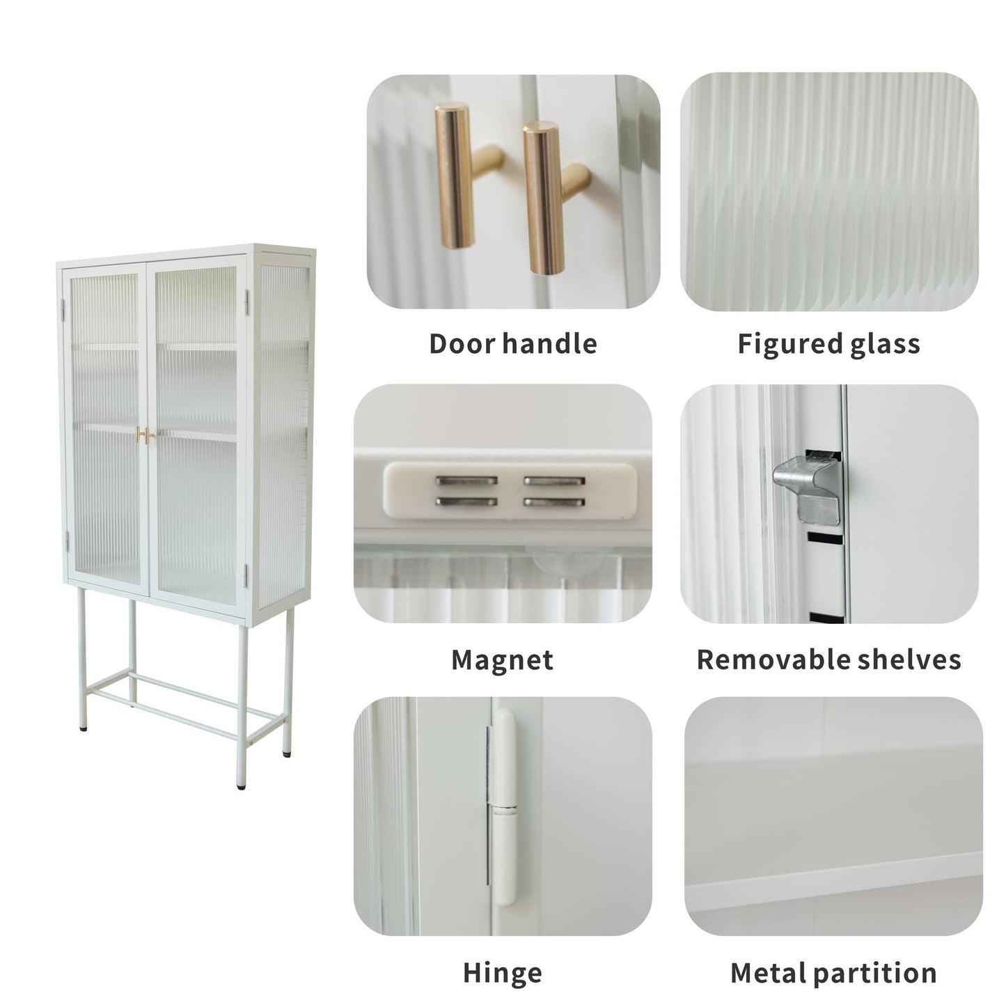 Modern Solid Color Matte Glass Storage Cabinet with Adjustable Shelves - Renee Lane Company