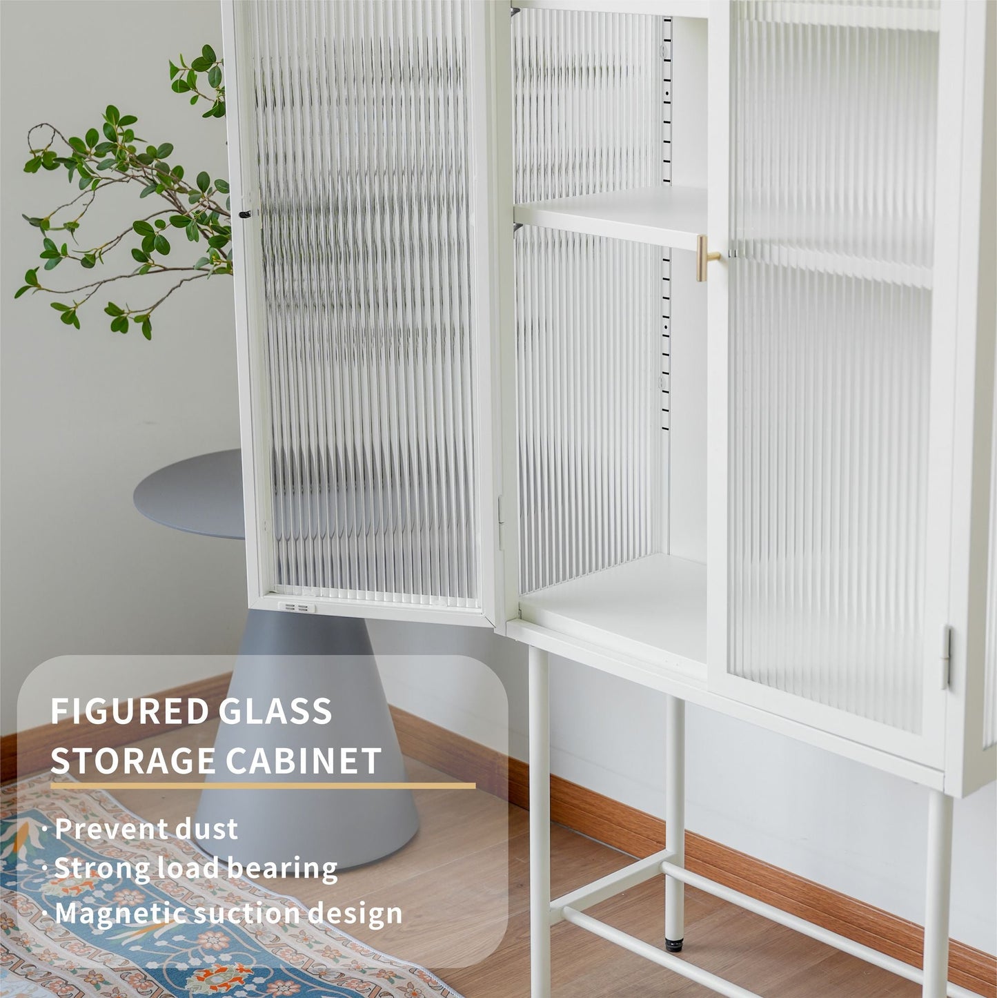 Modern Solid Color Matte Glass Storage Cabinet with Adjustable Shelves - Renee Lane Company