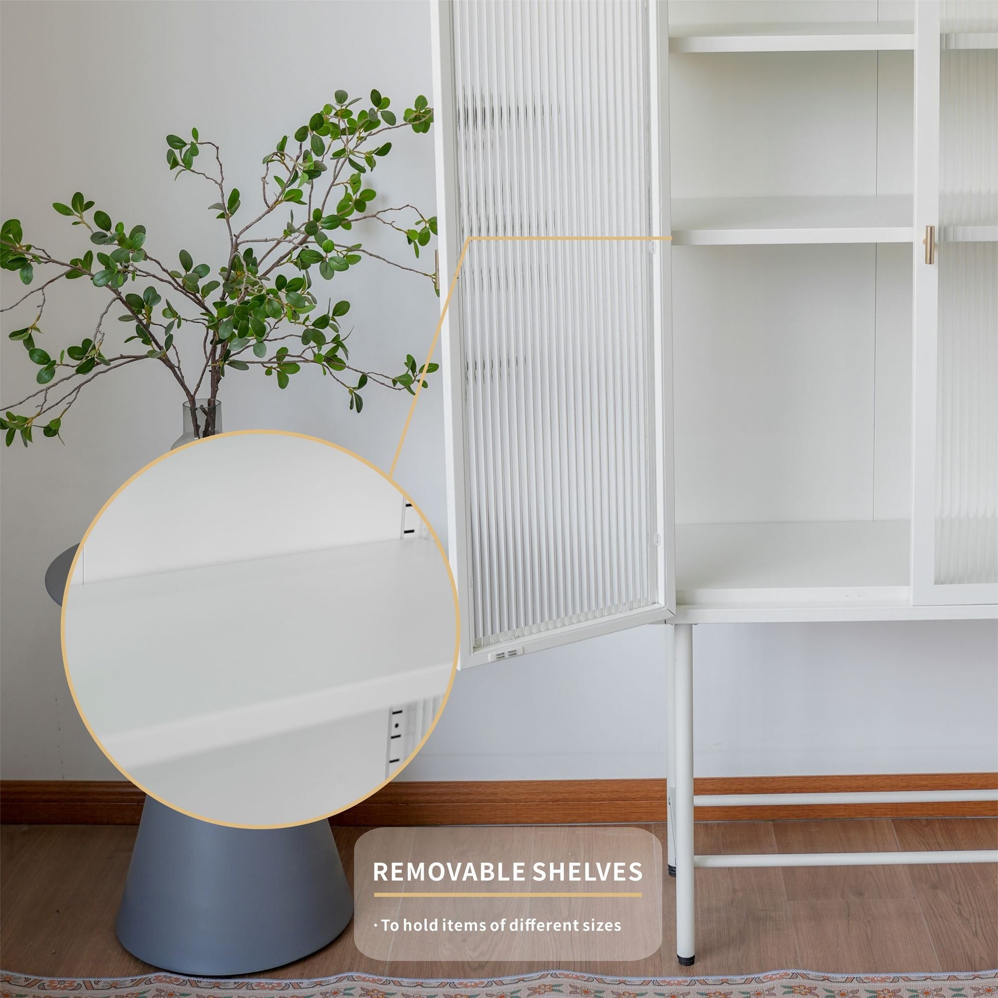 Modern Solid Color Matte Glass Storage Cabinet with Adjustable Shelves - Renee Lane Company
