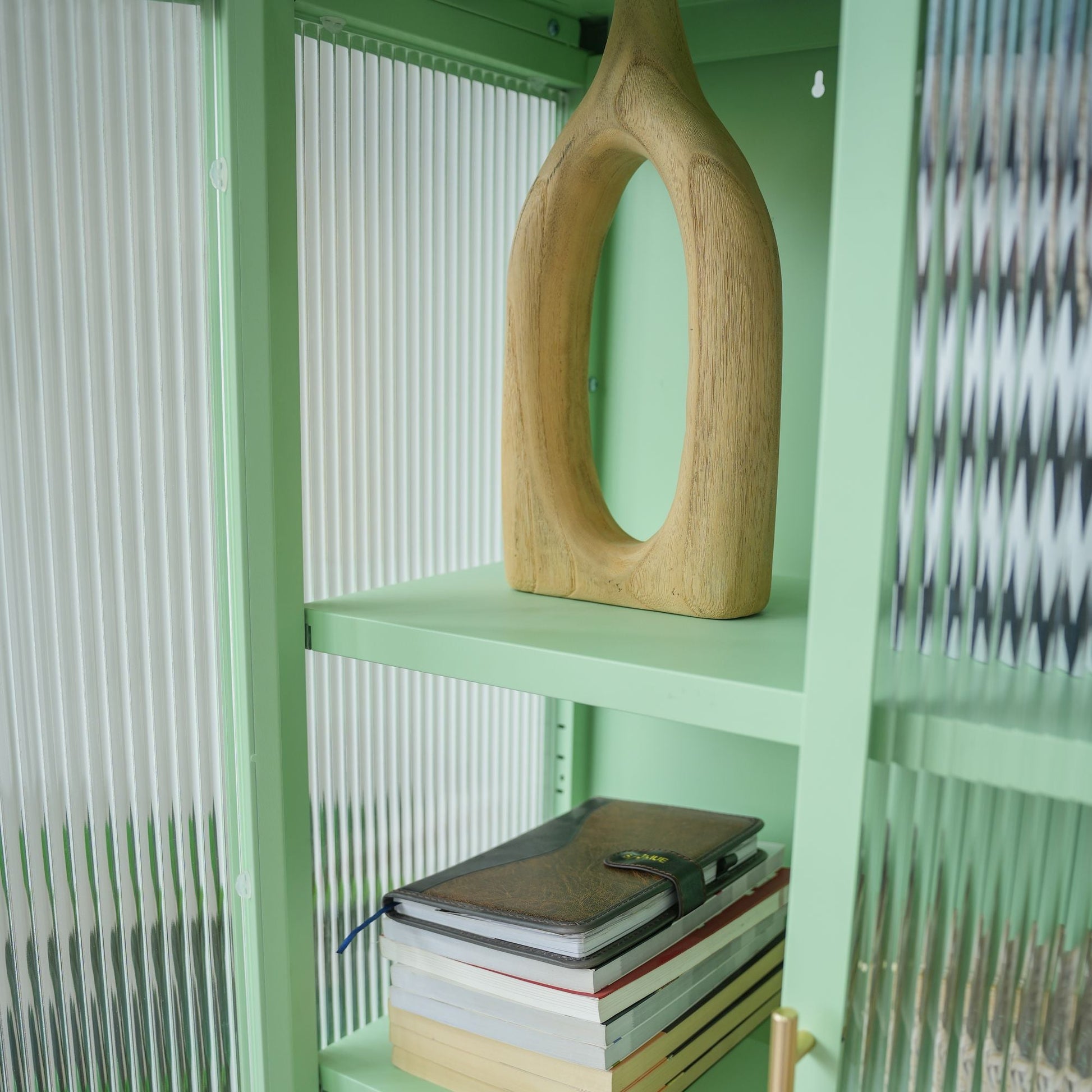 Modern Solid Color Matte Glass Storage Cabinet with Adjustable Shelves - Renee Lane Company