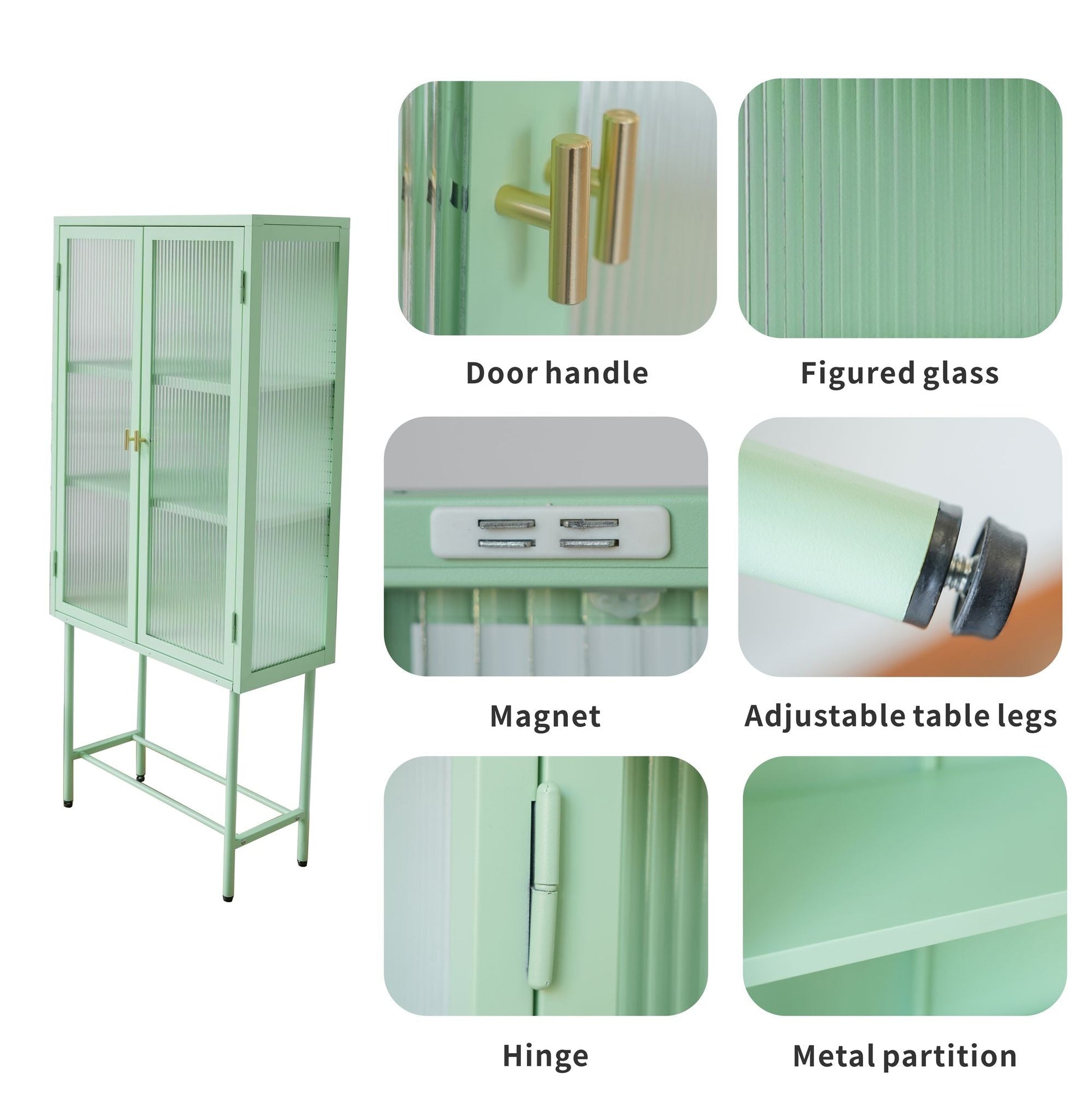 Modern Solid Color Matte Glass Storage Cabinet with Adjustable Shelves - Renee Lane Company
