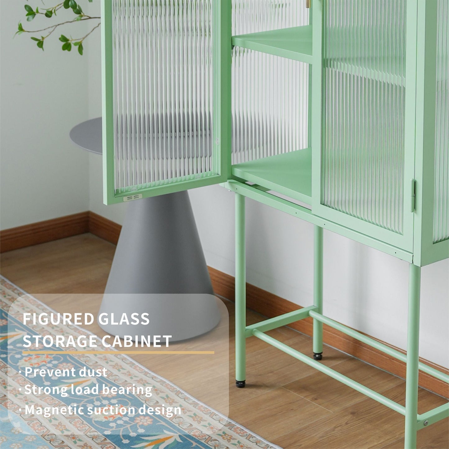 Modern Solid Color Matte Glass Storage Cabinet with Adjustable Shelves - Renee Lane Company